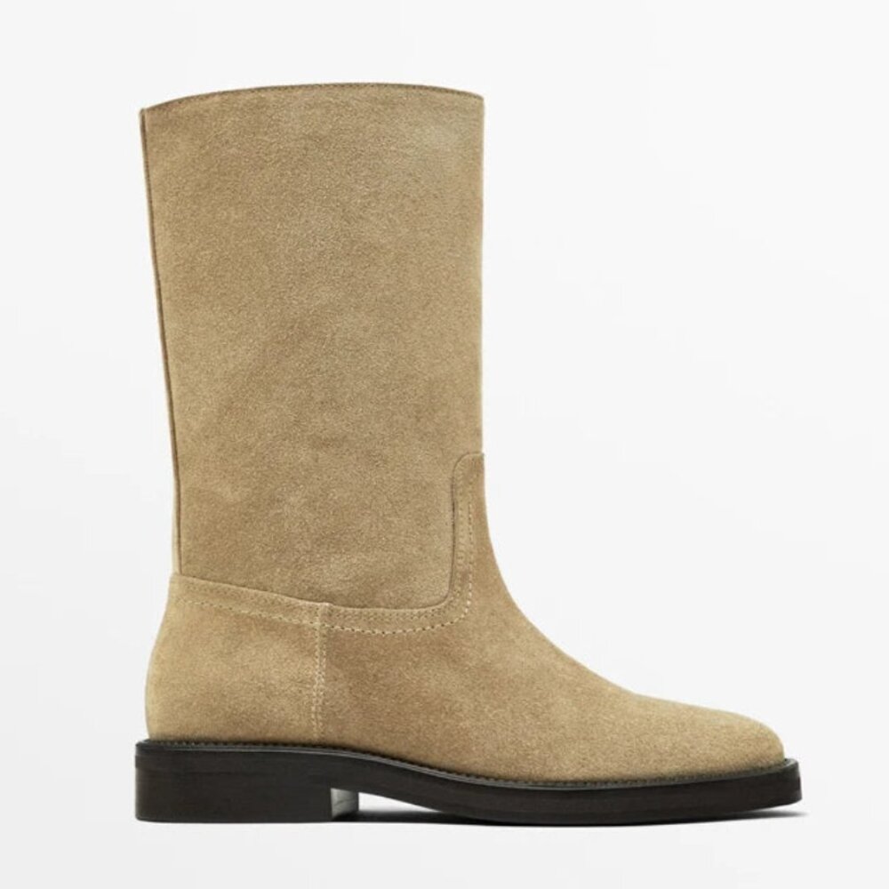 Massimo Dutti Flat Split Suede Ankle Boots Sz 41